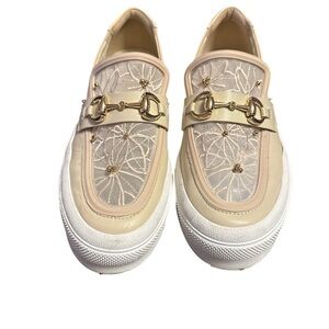J Slides Cream and Gold Bit loafers for Effortless Style
